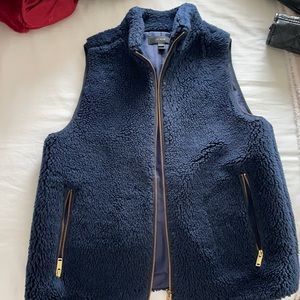 Navy fuzzy jcrew vest gold detail